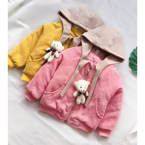 Baby Girls Lovely Corduroy Jacket For Autumn & Winter Childrens Thickened Cotton Padded Clothes Coat Kids Hooded Outerwear B213