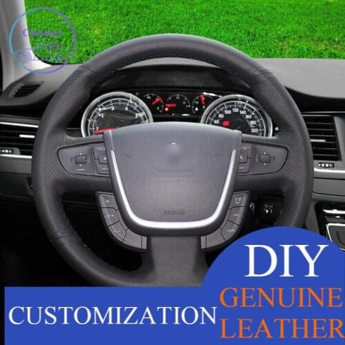 For Peugeot 308 Custom-made Hand-stitch Black leather Car Steering Wheel Covers Anti-slip fit all season