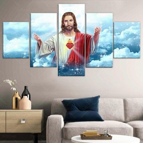 Canvas Hd Prints Pictures Wall art religion Jesus Artwork Painting 5 Panel Home Decor Modular Poster Framed For Living Room