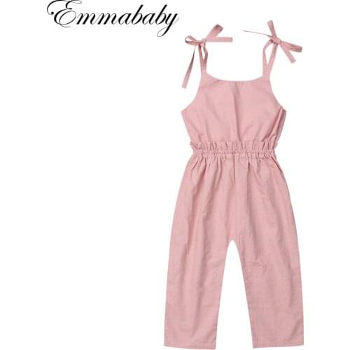 Emmababy 2019 Toddler Kids Baby Girl Summer Solid Strap Romper Long Pants Outfits Clothes Children Overalls 6M-5T