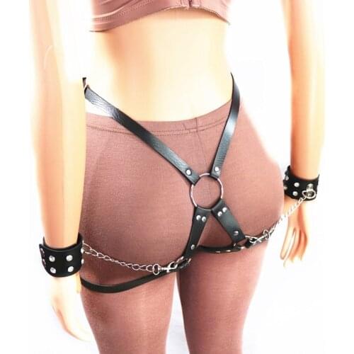 Handcuffs Leather Leg Harness Garter Belt Sexy Lingerie Women Body Straps Harness Belt Garter Band Suspender Bondage Leg