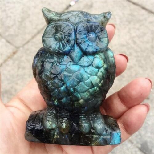 Beautiful crystal carvings natural hand-carved labradorite stone owl fashion jewelry gifts 1pcs