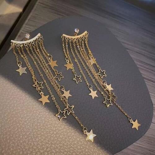 Exaggerated star pendant long tassel earrings exquisite European and American metal New Women Jewelry Earrring Trend ear nail
