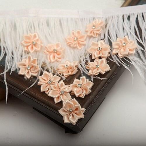 20pcs Handmade Small Satin Rhinestone Fabric Flowers For Craft Wedding Appliques Garment Accessories