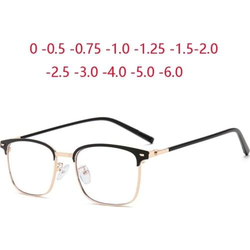 Anti Blue Light Metal Square Myopia Glasses With Degree Vintage Customized Prescription Eyeglasses Diopter 0 -0.5 -0.75 To -6.0