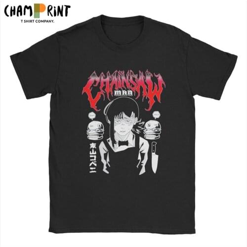 Chainsaw Man Pochita Makima T Shirt for Men Pure Cotton Humorous T-Shirt Crew Neck Tee Shirt Short Sleeve Clothes Printed
