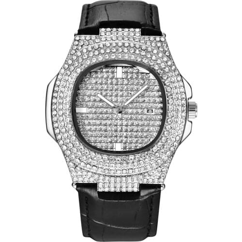 Mens Watches Fashion Leather Band Date Quartz Wristwatches Luxury Big Brand Business Diamond Watch Montre Homme de Marque 1210