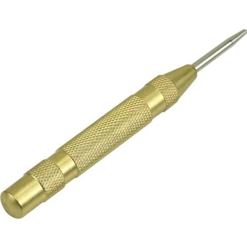 MYLB-Brass Yellow Automatic Center Punch Spring Loaded Chrome Rivet Screw Auto Mark Hole Length 127mm
