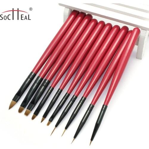 5/10 PCS Nail Art Brush Set Crystal Nylon Red Wood Handle Painting Drawing Carving Pen Personality DIY Multi Functional Nail Art
