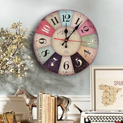 Retro Wooden Wall Clock Rooster Vintage Rustic Non-Ticking Silent Quiet Decor