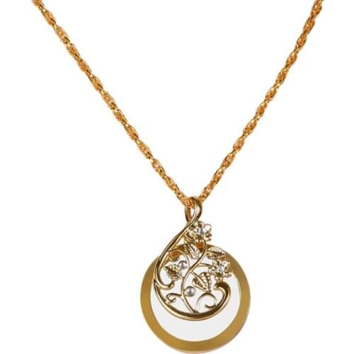 2021 New Fashion Women Hollow Magnify Glass Vine Rhinestone Pendant Necklace Jewelry