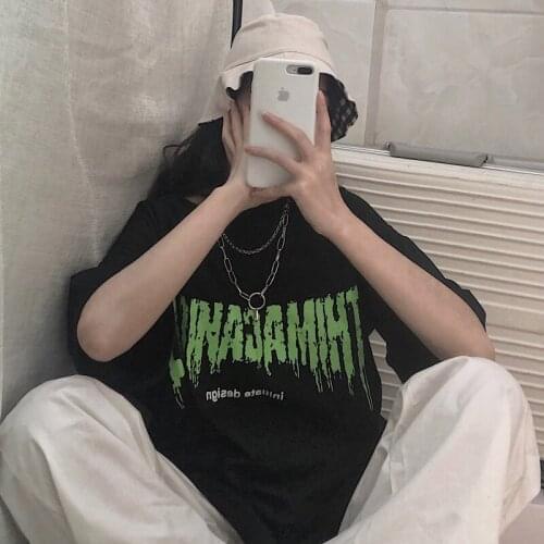 Hip-Hop Graffiti Letters Couple Clothes Fairy Grunge Harajuku Kpop Oversize t-shirts Korean Fashion Emo Grunge Womans Tee 2021