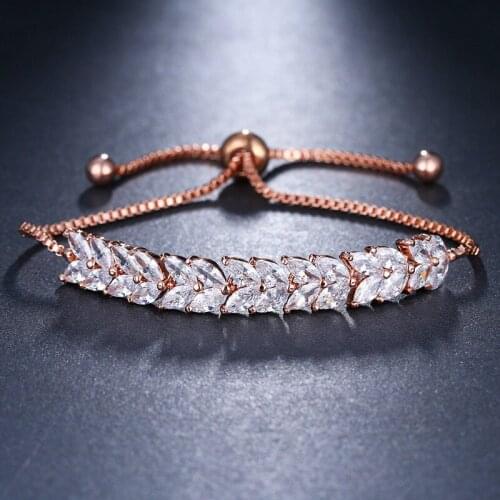 ORZTOON Vintage Compact Oval Clear Zircon Strip Leaf Bracelets for Women Luxury Rose Gold Bracelet Trendy Female Jewelry Gift