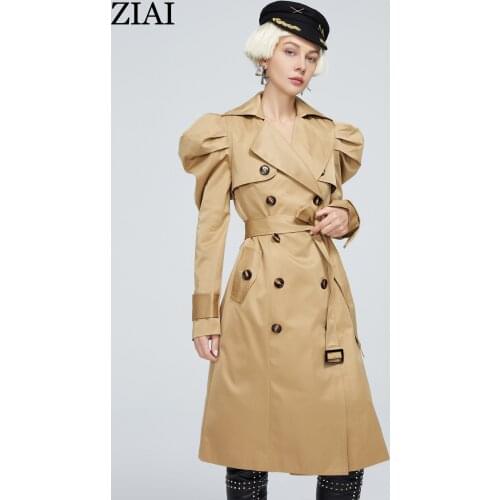 ZIAI new autumn Womens trench coat Classic Double breasted Princess sleeves Long Outerwear Top Windbreaker Women jacket ZS-DS11