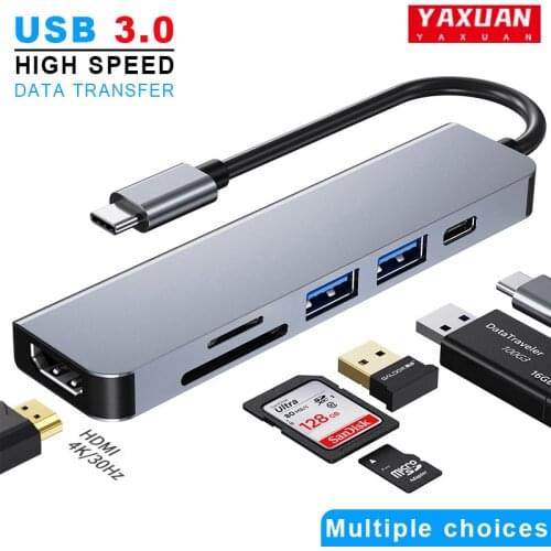 USB HUB C HUB Adapter 6 in 1 USB C to USB 3.0 HDMI-Compatible Dock for MacBook Pro For Nintendo Switch USB-C Type C 3.0 Splitter