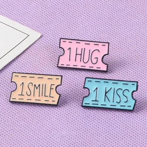 Sweet Girlfriend Gift Bonus Jewelry Kiss Smile Hug Coupons ticket Enamel Badges Brooches Lapel pins Birthday Gift For Boy Friend