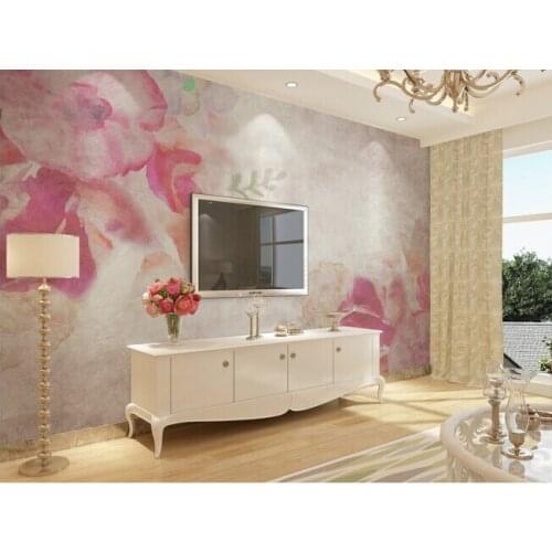 Custom retro wallpaper, pink flowers painted canvas for the living room bedroom TV background wall waterproof papel de parede