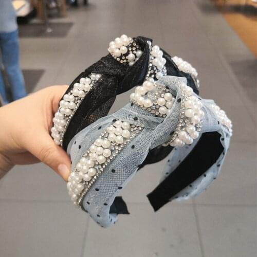 Embroidery Lace Pearl Hairbands For Women Headbands Flower Hair Bow Hair Accessories for Girls Crown Knot Headband Hair Band