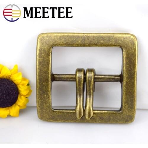 Meetee 40mm Retro Pure Copper Brass Belt Buckle for Men Women Double Pin Buckles DIY Sewing Belts Jeans Adjust LeatherCrafts
