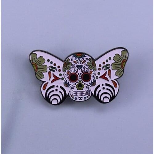 Sugar Skull Moth butterfly enamel pin art floral brooch Day of the Dead jewelry gift