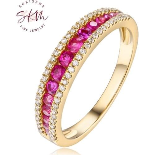 SKM Fashion Peach Pink Sapphire wedding band rings for women Delicate Diamond ring Stacking promise Anniversary