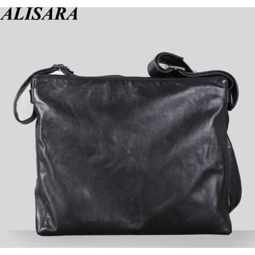 Alisara Messenger Bag Male First Layer Cow Leather Top End Luxury Men Simple Crossbody Shoulder Handbag Casual High Capacity Bag