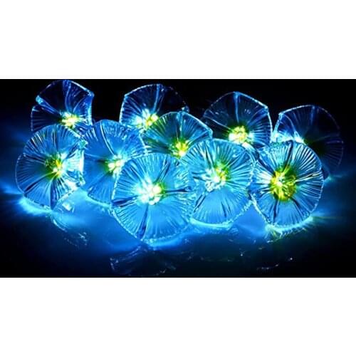 Solar LED Flower String Lights 10 LED Outdoor Garden LED Morning Gloryt Flower String Lights For Wedding Party Christmas Garden