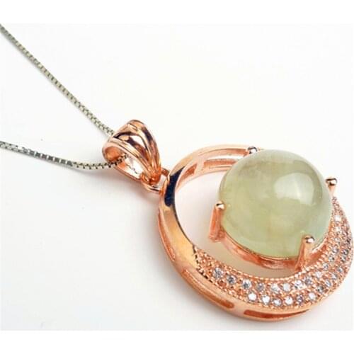 Jewelry Necklace Charm Pendant Genuine Natural Green Stone Clear Crystal Round Bead Pendant