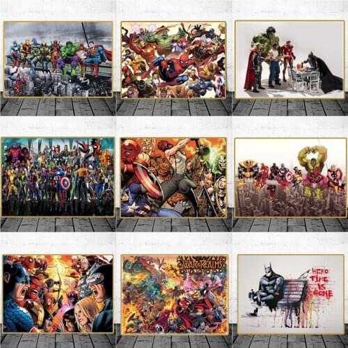 Marvel Avengers Graffiti Poster Comics Superhero Lunch Atop A Skyscrape Funny Movie Canvas Painting for Living Room Office Decor