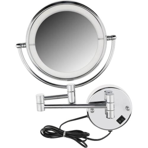 8 inch LED Light Wall Mount Extending Folding Double Side Makeup Mirror 3x 5x 7x Magnification Bath Shaving Mirror