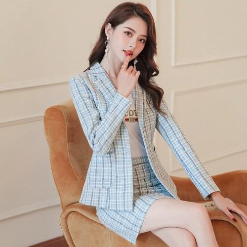 Womens Wear Professional Wear Temperament Plaid Korean Fashion Goddess Fan Waist Short Skirt Set Two-piece