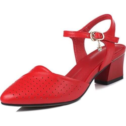 2020 Summer New High Quality Cowhide Hollow Pointed Sandals Women Sandals Fashion Elegant High Heel Sandals Large Size Sandals