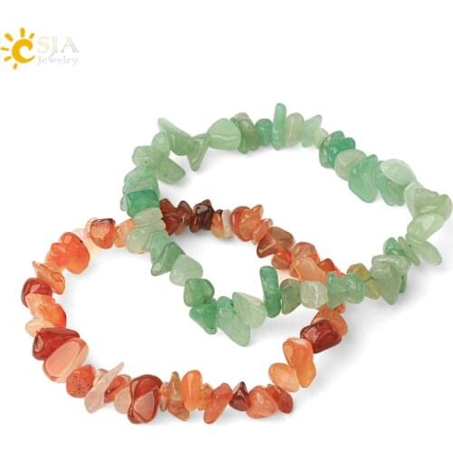 CSJA Natural Chip Stone Bracelet Set Irregular Pink Quartz Lapis Healing Jewelry Elastic Stretch Simple Bracelets for Women G476