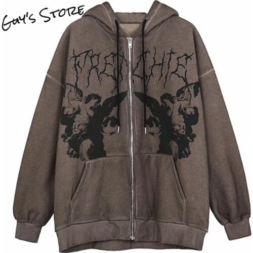 2021 temperament commuter hooded sweater women loose street sports zipper cardigan Y2K jacket autumn