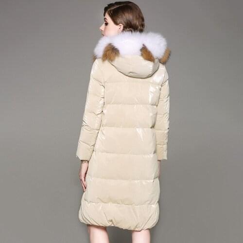 Newest winter women temperament thicken fashion warm European duck down coat oversize medium long female fur collar outerwear