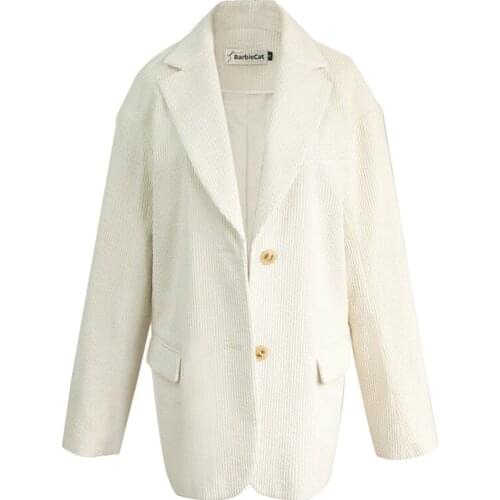 2020 Autumn Fashion Women Blazer Coat Full Sleeve Notched Office Lady Corduroy Wild Loose Thick Solid Jackets C422