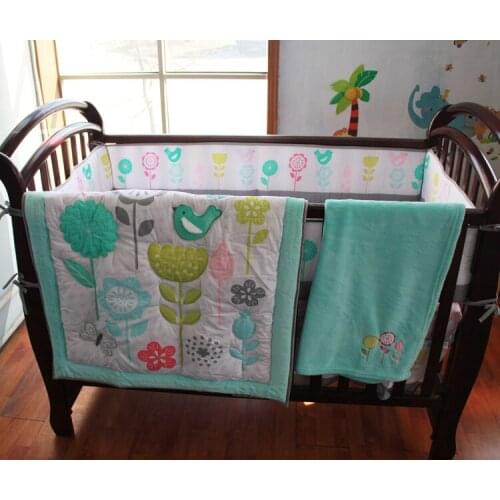 2016 7 Pcs cute elephant Baby Bedding Set Baby cradle crib cot bedding set cunas crib Quilt Sheet Bumper Bed Skirt Included