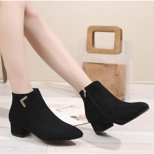 2021Women Boots Ladies Zipper Ankle Boots Student Casual Scrub botas Female Fashion pointed Chelsea Boots Warm fur Winter Shoes