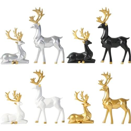 2x Resin Deer Statues Reindeer Sculpture Ornaments for TV Cabinet Home Decor