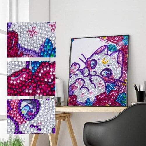 Special Shaped Diamond Painting Cat and Flowe rDIY 5D Partial Drill Cross Stitch Crystal Rhinestone Picture Diamond Embroidery