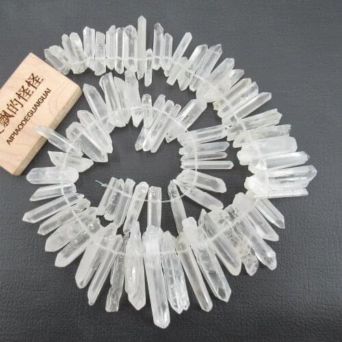 APDGG Natural 7x18mm-11x42mm White Clear Quartz Rough Raw Beads Top Drilled 15.5" Strand Jewelry Making DIY