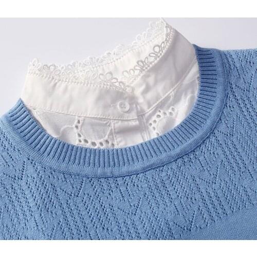 Sweater Accessory Hollow Out Embroidery Petal Floral Lace Fake Stand Collar Princess Vintage Cotton Half-Shirt Blouse