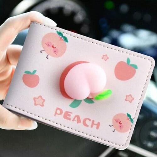 Korean Cute 3D Soft Peach Driving License Protector Unisex Waterproof Pu Leather Card Holder Driving Documents Cover Case Wallet