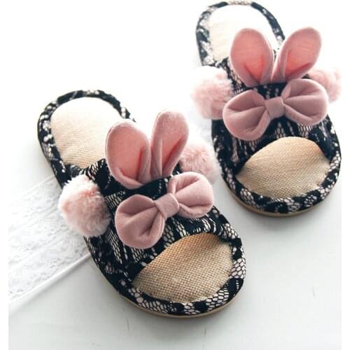 Winter Home Women Warm Cotton Bow Couple Shoes House Indoor Bedroom Non-slip Cute Cartoon Rabbit Ears Flat Girls Casual Slippers
