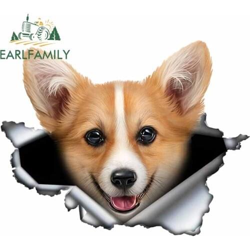 EARLFAMILY Car Sticker Welsh Corgi Pembroke 3D Original Torn Metal Design Vinyl Custom Decal Funny Pet Dog DIY Creative Stickers