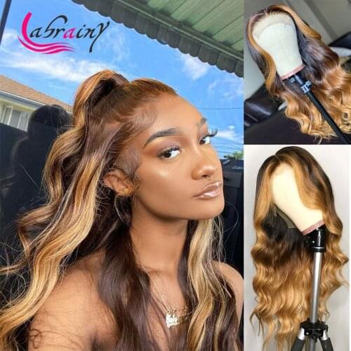 HD Transparant 13X6 Highlight Honey Blonde Human Hair Lace Frontal Wigs Body Wave Lace Front Pre Plucked Bleached Knots Wigs