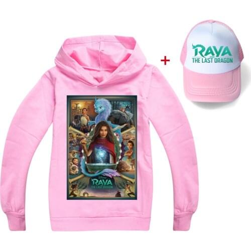 Raya and The Last Dragon Girls Boys Cotton Hoodies Kids Clothes Cartoon Sweatshirt Children Hoodie Tops Pullover + Sun Hat