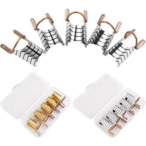 5Pcs Gold Reusable Nail Care Pro Forms UV Gel Polish Nail Extension Guide Tool Acrylic French Tips Finger Rest Nail Art