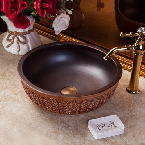 China Artistic Handmade porcelain art Lavobo Round Countertop color glazed round ceramic art basin