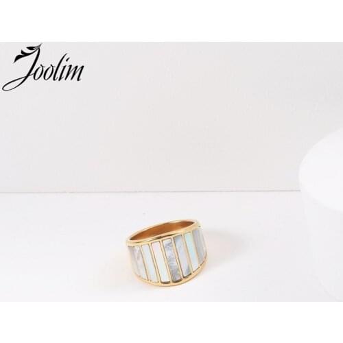 Joolim High End 18K Gold PVD Retro White Mother Of Pearl Rings for Women Stainless Steel Jewelry Wholesale